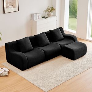Canapé 3 places en tissu Teddy de haute qualité, sans structure, design antidérapant, accoudoirs incurvés nécessitant assemblage, chaise longue épurée - Product Image 2