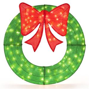 48\" Pre-Lit Christmas Wreath with 200 LED Lights Warm White Red Large Bow (29\"x30\") IP44 Weatherproof for Indoor/Outdoor Use - Product Image 1