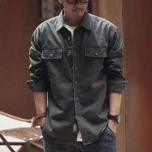 เสื้อเชิ้ตทำงานลำลองสไตล์อเมริกันเรโทร ผ้าฝ้ายทวิลทอลายคลาสสิก แฟชั่นฤดูใบไม้ร่วง สีเขียว แขนยาว ติดกระดุมแถวเดียว สำหรับผู้ชาย - Product Image 2