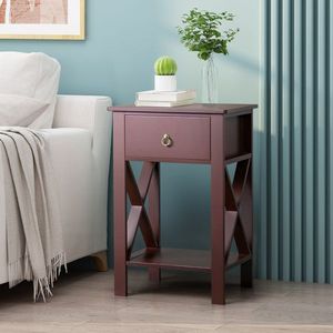 Comodino in Legno Massello Stile Mid-Century con Due Cassetti, Tavolino Laterale per Appartamento, Disponibile in Marrone - Product Image 2