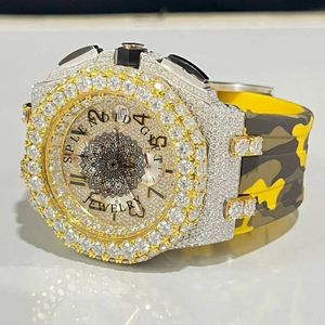Luxury Men's Diamond <b>Watch</b> Analog Quartz ETA Movement Sapphire Crystal Dial Camouflage Silicone Band 45mm Moissanite Silver <b>Case</b> - Product Image 4