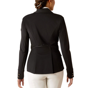 Veste d'équitation pour femmes, noire, manches longues, pour saut d'obstacles, avec trois boutons et poches à rabat - Product Image 3