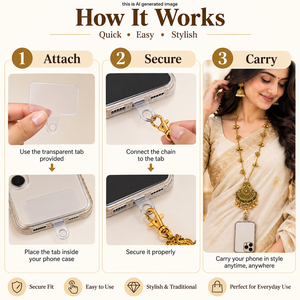 Chaîne de téléphone portable traditionnelle en laiton pour femmes, sangle de téléphone ethnique avec Ghungroo pour mariages et festivals - Product Image 4