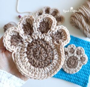 Fun Animal Paw Crochet Coasters Quintet Multi Color Handcrafted Cotton Yarn Heat-Resistant Drink Mat Rustic Boho Pet Table Decor - Product Image 4
