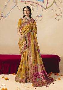 ผ้าไหมซารีดีไซน์หรูหรา พร้อมงานปักเลื่อมดิริแบบหนักแน่น เหมาะสำหรับงานแต่งงานและงานเลี้ยง รวมเสื้อปักเข้าชุด - Product Image 5