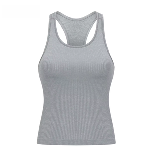 Débardeur côtelé pour femme, couleur unie, col rond, respirant, style sportif, impression personnalisée sur le devant - Product Image 6