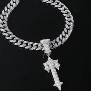 Chaîne cubaine 3 rangs en argent sterling 925 de 15 mm avec diamants Moissanite, bijoux hip-hop, pendentif croix, passe le testeur de diamants, cadeau - Product Image 1