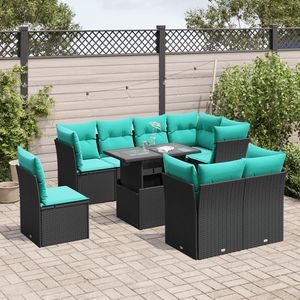 Set di divani da giardino in polyrattan nero da 9 pezzi con cuscini, mobili da esterno dal design contemporaneo - Product Image 1