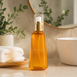 Luxury Tapered PET 100ml Amber Cosmetic Pump Bottle With Gold Pump For Serum Cleansing Oil Skincare Vietnam Factory Manufacture - Product Image 2