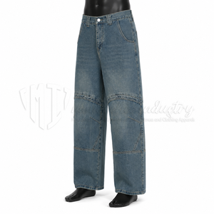 Custom <b>Men's</b> Washed Blue Straight <b>Leg</b> Jeans Wholesale Casual Denim Pants Streetwear Fashion <b>Trousers</b> - Product Image 3