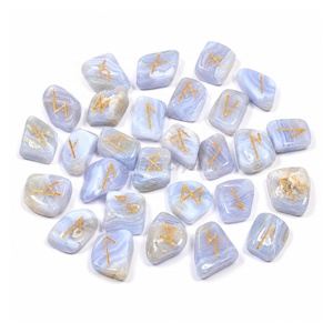 Juego de Runas de Ágata Azul con Cuentas, Runas de Piedra Banda de Futhark, Kit de Adivinación Vikinga, Herramientas Espirituales, Juego de Runas Reiki, Fuente de Exportación al por Mayor - Product Image 1