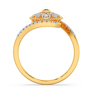 Green Color Stone Floral Petal Halo <b>Diamond</b> <b>Ring</b> - Product Image 2
