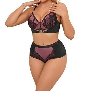 Nuevo conjunto de lencería sexy estilo europeo-americano con aros, lazo y bikini de tres piezas con decoración hueca, talla XXL, control firme. - Product Image 2
