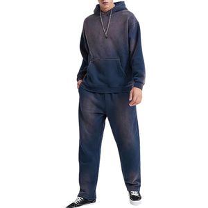 Ensemble de survêtement décontracté pour homme en molleton bouclette, avec sweat à capuche à épaules tombantes et pantalon de jogging, effet délavé au charbon et teint à la pierre - Product Image 4