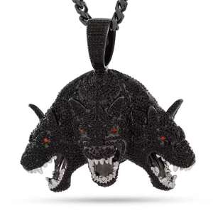 Pendentif Luxira Jewels Chien à Trois Têtes Noir avec Détail Œil Rouge Moissanite Plaqué Argent 925 Style Hip Hop Unisexe pour Soirée et Déclaration de Style - Product Image 3