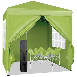 Tente de camping gris-vert 6,5x6,5 pieds, pratique, imperméable, pliable à angle droit avec deux portes et deux fenêtres - Product Image 2