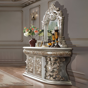 High End Classic Royal <b>Dining</b> Room <b>Set</b> <b>Round</b> Glass <b>Table</b> Top with <b>4</b> Tufted Chairs Luxury Wood Carving <b>Dining</b> Furniture - Product Image 5