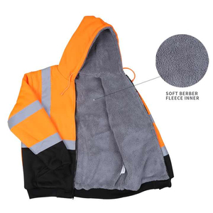 เสื้อแจ็คเก็ตสะท้อนแสงสีส้มสำหรับผู้ชาย มีฮู้ด ด้านล่างสีดำ ผลิตจากโพลีเอสเตอร์ สำหรับงานด้านความปลอดภัย - Product Image 6
