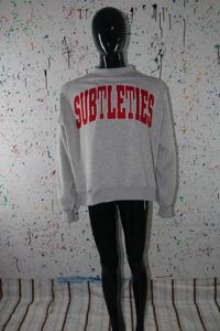 SUBTLETIES HEATHER GREY <b>Mock</b> <b>Neck</b> Sweatshirt 100% RED Applique Embroidery wide <b>neck</b> Sweatshirt Finer Threads - Product Image 3