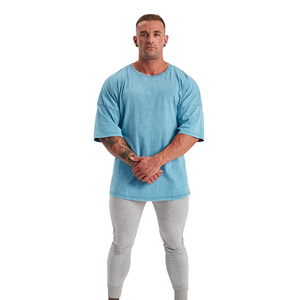 T-shirt à manches courtes pour homme, bleu clair, surdimensionné, col rond, couleur unie, décontracté, 100% coton, respirant, jersey tricoté 220g - Product Image 3