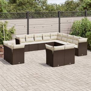 Ensemble de canapés de jardin en rotin brun avec coussins crème, mobilier d'extérieur au design contemporain, résistant à l'eau et aux UV, en rotin PE - Product Image 1