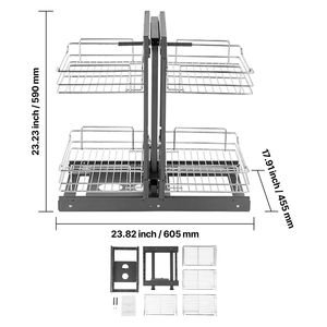 Organizzatore per Armadio da Cucina a 2 Livelli e 4 Ripiani, Apertura 15'' L, Cesto Estraibile per Angolo Cieco in Acciaio al Carbonio Cromato - Product Image 6