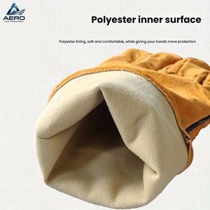 Guantes de Soldadura Resistentes de Cuero Dividido Amarillo de 14 Pulgadas con Puño Recto y Textura Completa, Anti-Calor, para Trabajo Pesado y Protección - Product Image 6