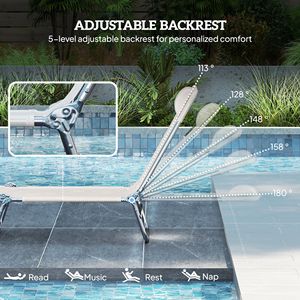 Sillones plegables de 2 piezas en color blanco crema con respaldo reclinable, asiento de malla transpirable y reposacabezas, tumbonas para tomar el sol - Product Image 4