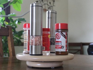 Wood Double Tier <b>Rotating</b> Tray Smooth-Spin Lazy Susan for Tabletop Spice Serving - Product Image 4