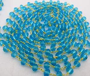 Cadena de Rosario de Cuarzo Hidrotopacio Azul de 3 pies, con Cuentas Facetadas Rondelle de 6mm, Cadena de Cuentas de Cuarzo Hidrotopacio - Product Image 4