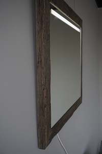 Miroir mural en chêne rustique avec cadre en bois éclairé, rectangulaire, pour salle de bain, chambre, couloir, décoration intérieure - Product Image 2