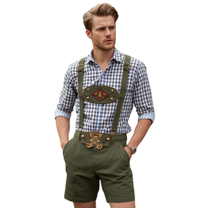 Pantalones Cortos de Gamuza Vacuna Genuina para Hombre, Estilo Bávaro Oktoberfest, Color Verde Oliva, Cintura Elástica, Transpirables y Resistentes al Viento - Product Image 3