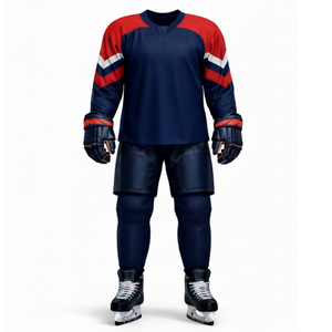 Ensemble d'uniformes de hockey sur glace haut de gamme, vêtements de sport durables, maillot et pantalon, confortables, respirants, en polyester, logo personnalisé, nom de marque personnalisé - Product Image 1