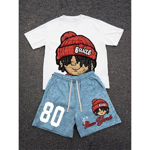 Conjuntos de Verano Personalizados para Hombre, Camisetas de Algodón 100% de Alta Calidad con Lavado Ácido y Pantalones Cortos Deportivos de Dos Piezas - Product Image 5