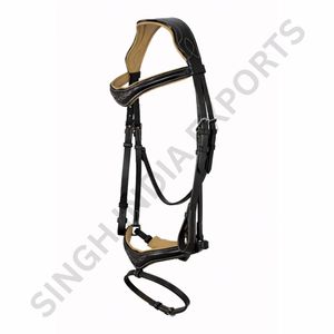 Brida de salto de cuero genuino acolchada con costuras elegantes, anatómica, elevada para exhibición, con corona y narquera acolchadas suaves, de primera calidad. - Product Image 3