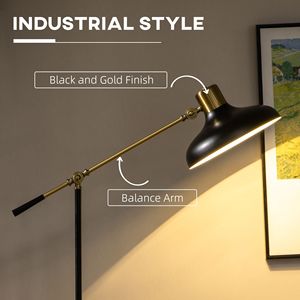 Lampada da Terra Industriale Regolabile in Altezza per Soggiorno 80x30x165 cm Nera con Braccio Bilanciato e Testa Orientabile - Product Image 4