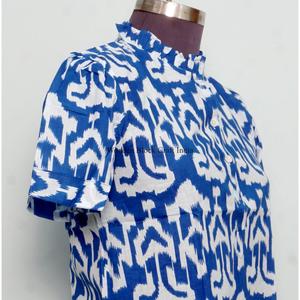 Vestido Mini de Manga Corta con Botones, 100% Algodón Puro, Hecho a Mano, Diseño de Cuello Redondo, Holgado, Informal, Estampado Floral Natural, Transpirable - Product Image 5
