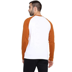 T-shirt à manches longues raglan blanc et orange pour homme, col rond, coupe décontractée, couleur unie, 100 % coton tricoté, design vierge - Product Image 4