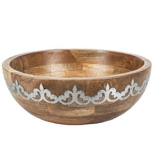 Kitcehn Ware Mango Bois Décoratif Décor À La Maison Bol De Service Alimentaire Avec Design Extérieur Blanc - Product Image 1