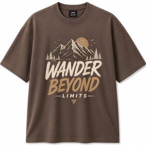 T-shirt à manches courtes vert foncé pour homme Wander Limits, col rond, coupe classique, 100% coton, écologique, 180g, design imprimé lettres sur le devant - Product Image 1