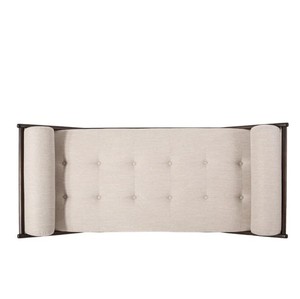 Chaise longue de style mid-century moderne avec revêtement en tissu capitonné et pieds coniques en teck pour salon, chambre et hôtel - Product Image 5