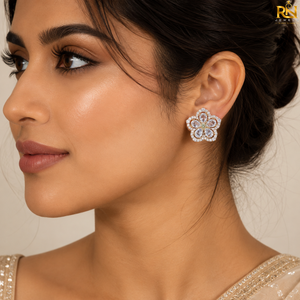 Boucles d'oreilles florales en diamant de culture |   Bijoux fins de luxe en or 9K 14K 18K, taille rose en forme de poire, couleur DEF, unisexe, vente en gros - Product Image 2