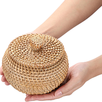 Panier de rangement rond en osier tissé à la main avec couvercle Panier à pain décoratif polyvalent pour petites clés