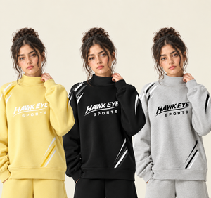 Sudadera de cuello alto para mujer con logo personalizado, de algodón suave, estilo urbano, bordada, de forro polar, oversize - Product Image 1