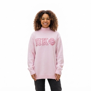 Sudadera Oversize de Cuello Alto para Mujer con Aplique de Letras Griegas Personalizadas, Ajuste Holgado, Ropa Casual - Product Image 1