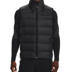 DAIZEN STAR Men's Black Stand Collar Puffer Vest Zipper Closure Solid Color Windproof Casual Outerwear 100% Polyester - Product Image 2