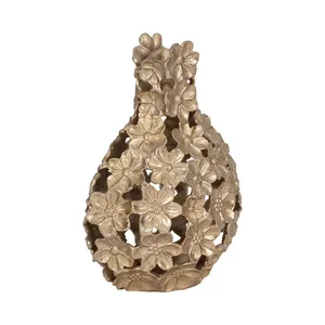 Vase floral en bronze fait main avec arrangement de magnolias blancs, décoration de table contemporaine - Product Image 5