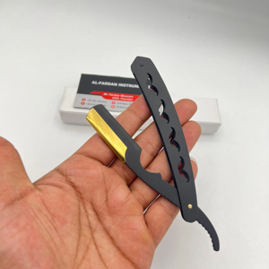 Single <b>Edge</b> Blade Men's Wet Shaving Razor For Face Underarms Bikini Hair Removal <b>Black</b> Color with Gold Mustache Design - Product Image 1