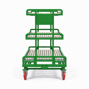 3-Tier Green Steel Roller <b>Trolley</b> with Four Braked Casters for Industrial Warehouse - Product Image 2
