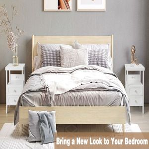 2 <b>Drawer</b> Wood Nightstand End <b>Side</b> <b>Table</b> for Bedroom & Living Room - Product Image 2